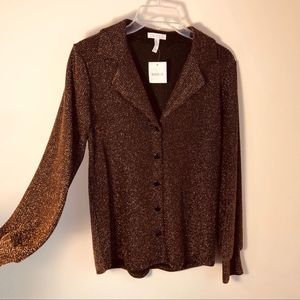 Leith metallic gold button down top blouse XS